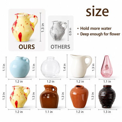 Mini Vase Magnets for Fridge - 8-Pack Cute Ceramic Pots with Artificial Flowers, Decor for Home,Office, White Board, Kitchen