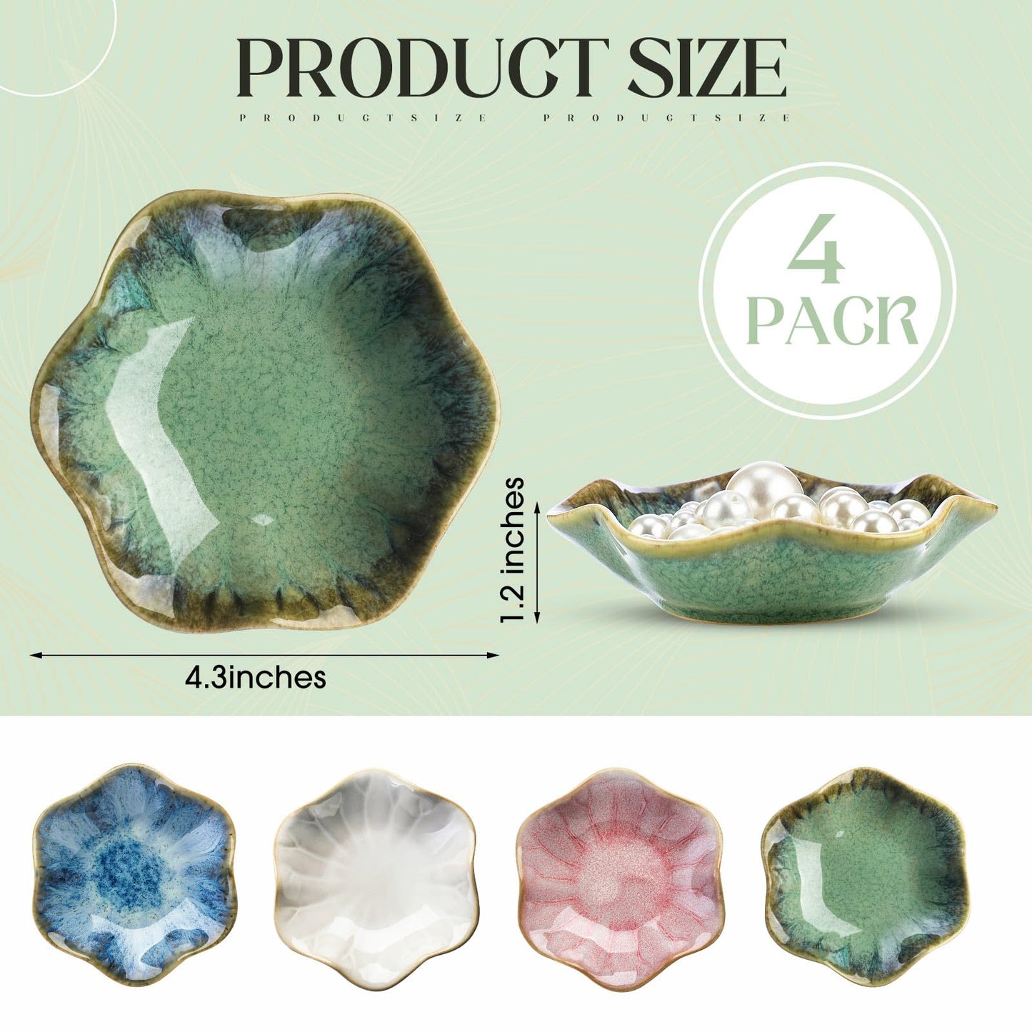 LOYIM 4 Pack Small Jewelry Dish Ceramic Trinket Holder Dish Tray for Rings Earrings Necklaces Bracelets 4.3 x 3.9 Inch Key Bowl Women's Birthday Mother's Day Wedding Gift