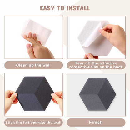 Tegeme Black 16 Pcs 6.7 x 5.9 Inches Hexagon Felt Cork Board Tiles for Walls Back to School Self Adhesive DIY Hexagon Wall Panels Notice Bulletin Board for Office Home Stickers Photos Display