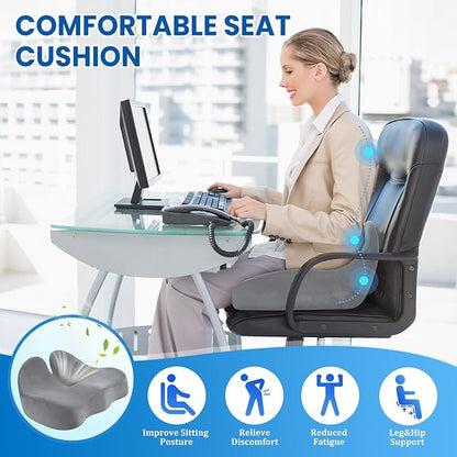 Seat Cushion, Memory Foam Office Chair Seat Cushion for Office Chairs/Car/Long Trip/Desk Chair/Gaming, X-Large Size for Sciatica & Hip & Tailbone Pain Relief, Sciatica Support (Light Gray)