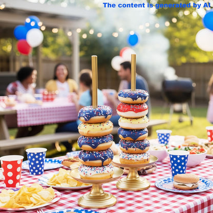 WOPARTY Donut Stand Metal 2 Pack,Display Tower for Dessert Table, Doughnut Holder for Birthday, Wedding, Baby Shower, Bridal Showers,Christmas, Party Supplies (Gold)