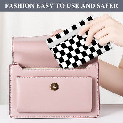 ATJFKIXL Passport Holder for Travel Essentials, RFID Premium Leather Passport Wallet Cover Case for Travel Must Haves Accessories, Passport Book Holders for Women Men Black White Checkered