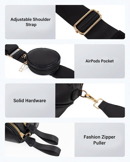 Valentoria Fashionable Womens Leather Waist Bag Crossbody Bag Detachable Wallet Adjustable Shoulder Strap (Black)