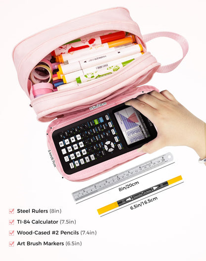 Fmeida Pencil Case Pouch Expandable - Extra Large Pencil Pouch Aesthetic Pencil Bag Office Stationery Organizer with Handle for Adult Men Women - Pink