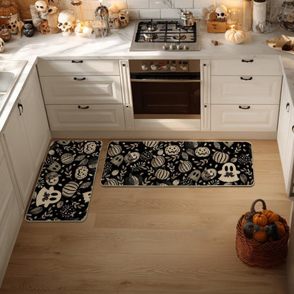 Artoid Mode Ghosts Boo Pumpkin Leave Halloween Kitchen Mats Set of 2, Low-Profile Home Decor Kitchen Rugs for Floor - 17x29 and 17x47 Inch