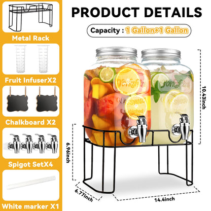 1 Gallon Glass Drink Dispensers For Parties，Lemonade Beverage Dispenser With Stand And Spigot For BBQ, Picnic, Party,Laundry Detergent Dispenser