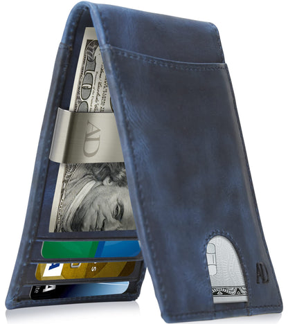 Access Denied Real Leather Wallets For Men - Money Clip Bifold Wallet RFID Front Pocket Thin Minimalist Mens Wallet Credit Card Holder