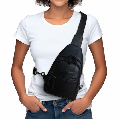 Alldaily Large Sling Bag for Women Crossbody Purse Leather Fashionable Trendy Chest Bag for Travel, Fanny Pack (Black)