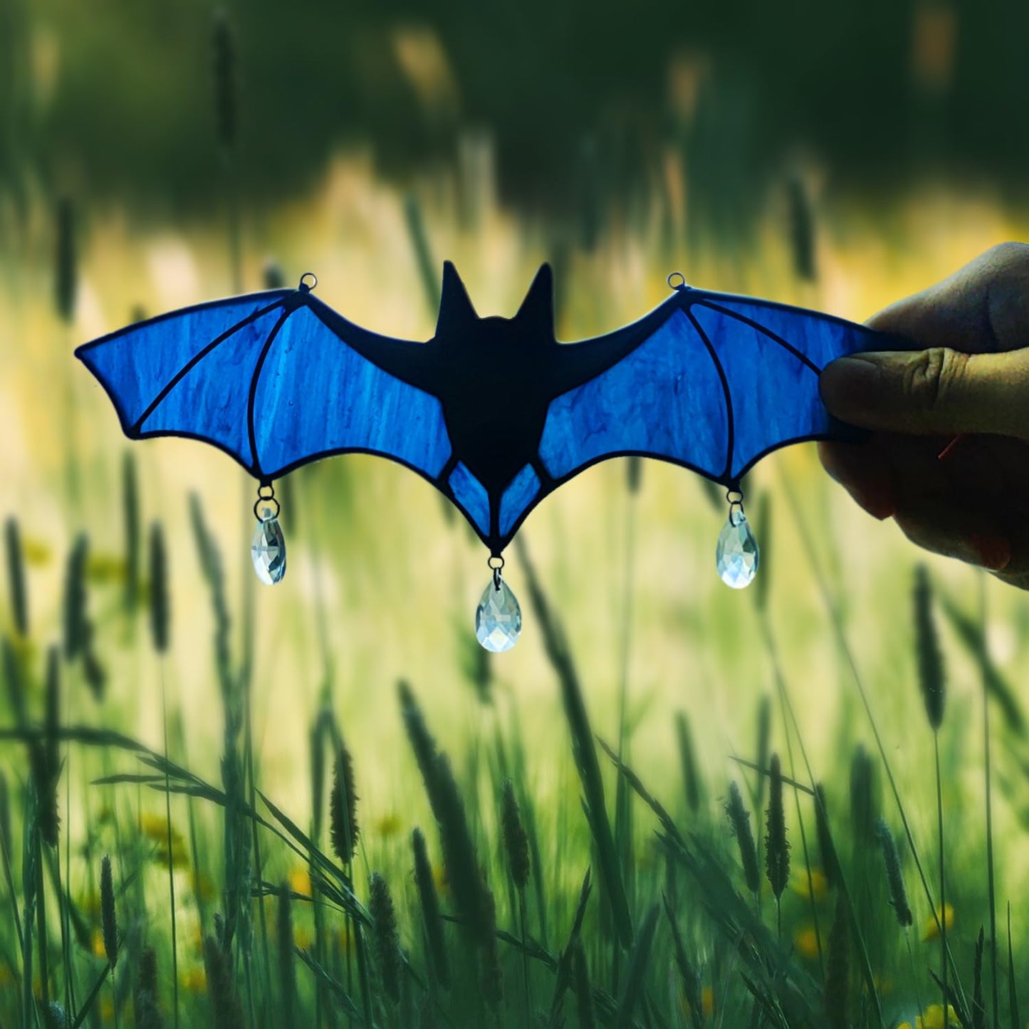 WeDcpcin Bat Stained Glass Window Hanging Suncatcher (Blue) Bat Decoration Holiday Decorations