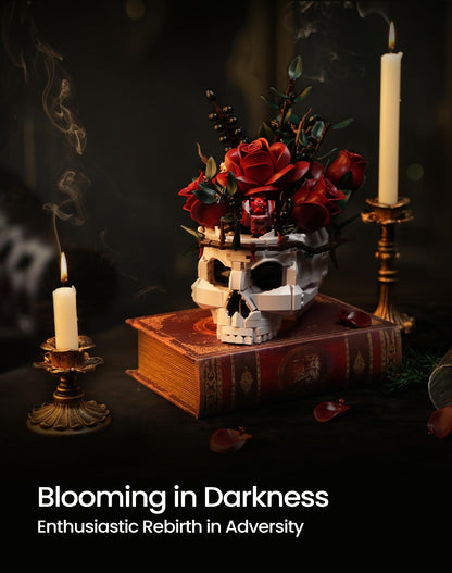 iATOM Skull Roses Flower Bouquet Building Set, Botanical Collection Kit for Adult Women, Birthday Gifts for Mothers Day for Her/Girlfriend/Mom/Wife/Couple, Goth Horror Skeleton Pot Home Table Decor