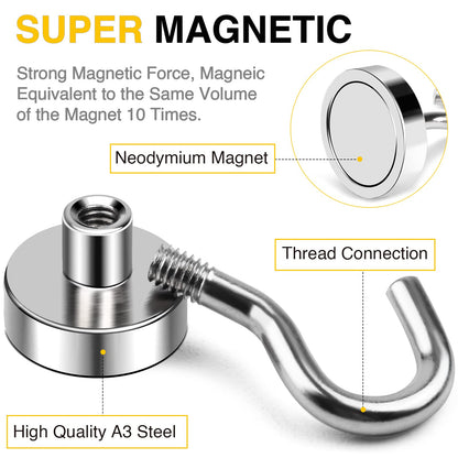 DIYMAG Magnetic Hooks for Refrigerator, Extra Strong Cruise Hook, Heavy Duty Earth Magnets with Hook for Hanging, Magnetic Hanger for Cabins, Grill (45P-Silver)