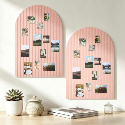 Mindsoft 2 Pcs 35" x 24" Large Integrated Arched Felt Bulletin Board - Foldable Cork Board Alternative - No Assembly Wall Decor for Office, Bedroom & Home Display Photos (Pink)