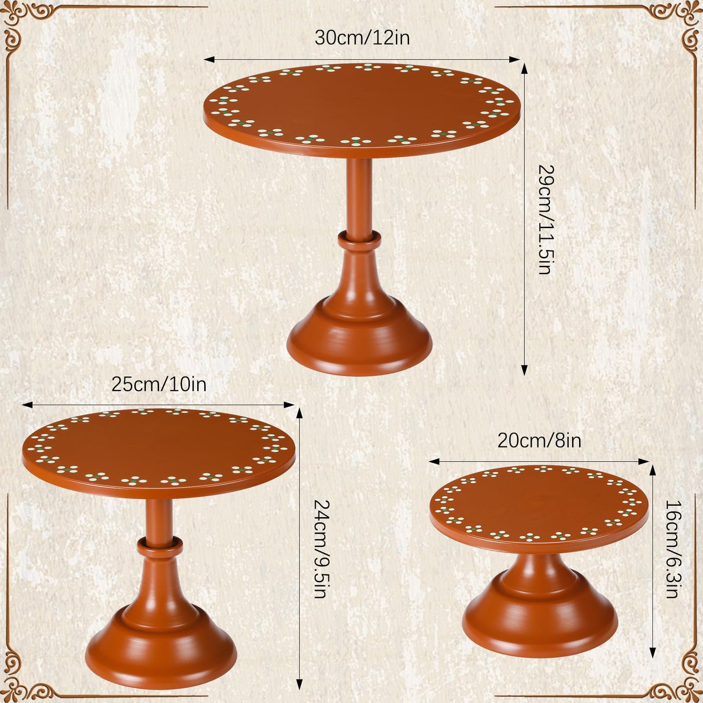 Amyhill 3 Set Mexican De Barro Cielito Lindo Cake Stand Party Decoration 8" 10" 12" Metal Orange Round Dessert Pie Display Holder for Wedding Celebration Birthday Baby Shower Cinco De Mayo(Flower)