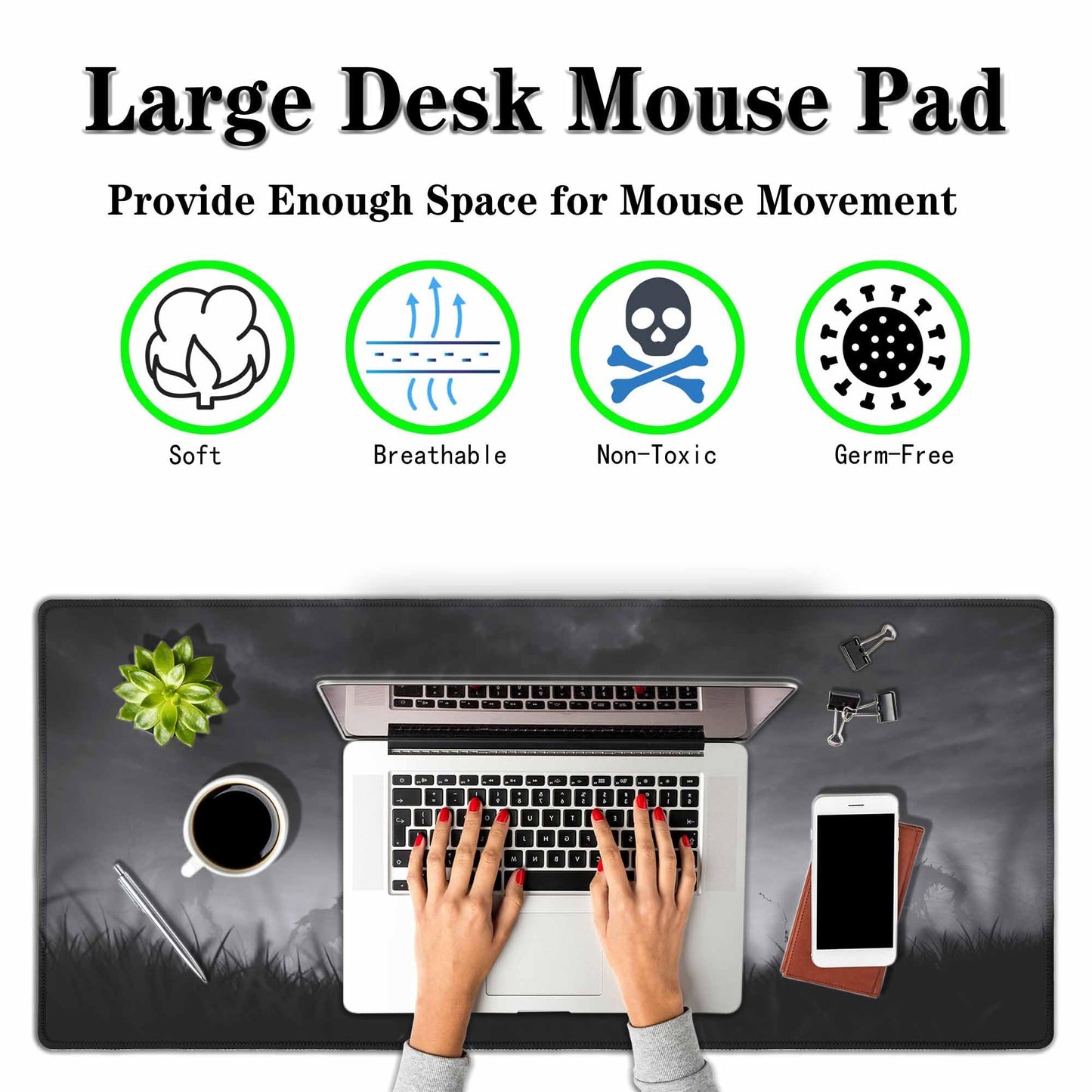 Y YIHANGBEST Creepy Zombies Gaming Mouse Pad Haunted Field Eerie Landscape Halloween Large Mousepad Desk Keyboard Mat for PC,Home,Office 35.4"X15.7"