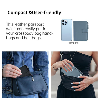 ilovever Passport wallet and Card Slot Combo RFID Blocking Slim Leather Travel Passport Wallet for Men and Women with Zippered Coins Pocket Passport holder, Blue