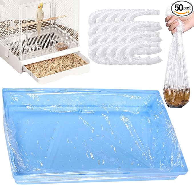 50pcs Disposable Bird Cage Liners, Large Size 28x20in Clear Plastic Parakeet Cage Liner Bag, Bird Cage Accessories Film Cover for Finches Canaries Cockatiels Birdcage and Bunny Guinea Pig(50)