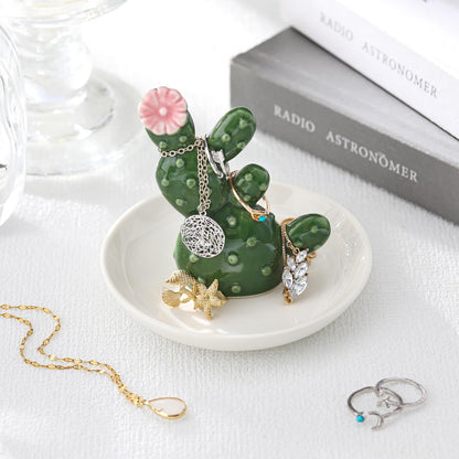 Teenyyou Cactus Ring Holder Ceramic Dish for Women Jewelry Tray Ring Dish Cute Tropical Decor Trinket Rack Western Jewelry Holder for Rings Earrings Necklace Organizer Birthday Mothers Gift