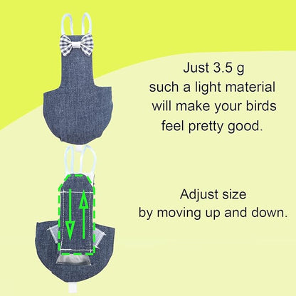 VANFAVORI Bird Diaper Harness Flight Suit Clothes with 80 Inch Flying Leash for Parrots Cockatiel Pet Birds, Denim Blue, S Size, Including A Cotton Pad