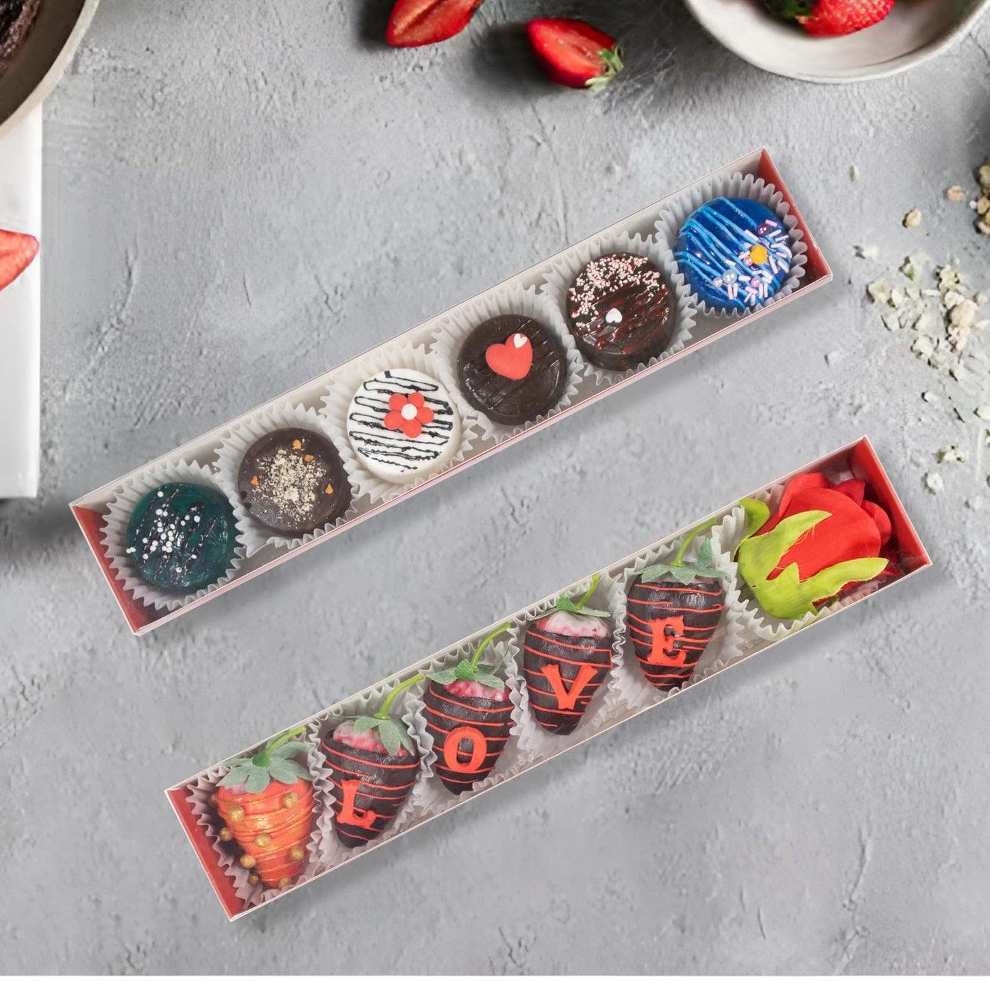 JCXGRVC 15Pack 12x2¼x2 Inches Chocolate Covered Strawberries Boxes for 6 Macaron boxes Chocolate Truffle Boxes Cookies boxes Bakery Boxes with Clear Window
