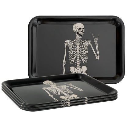 Whaline 3Pcs Halloween Serving Trays Black Skeleton Plastic Platter Serving Dishes Reusable Trays for Party Sharing Snack Fruit Dessert Supplies, 10 x 13 Inch