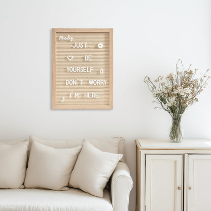 Felt Letter Board with 402 Letters, Numbers & Symbols - 12 x 16 inch Large Changeable Message Board with Wooden Frame Wall Mount Hook, 2 Canvas Bags, Wood Stand (Beige)