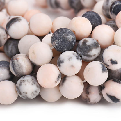 Natural Matte Pink Zebra Jasper Beads, 6MM Round Frosted Unpolished Loose Gemstone Beads for Bracelet Necklace Jewelry Making, Energy Stone Healing Power with Stretch Beading Cord