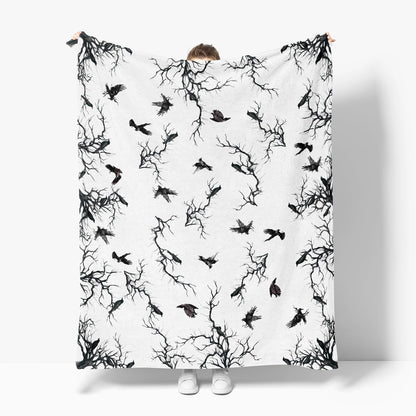 Horaldaily Halloween Flannel Blanket Throw, Crow Tree Soft Fuzzy Plush Cozy Fleece Blankets for Couch Sofa Bed Lounging, Ideal Gifts for Kids Adults Wife Self, 50x60