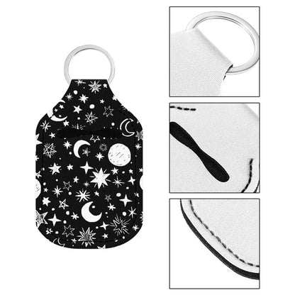 Suobstales Star Moon Print Travel Bottles with Keychain Holder Black Chapstick Holder Keychain Set Neoprene Portable Pouch Wristlet Lanyards for Home Traveling
