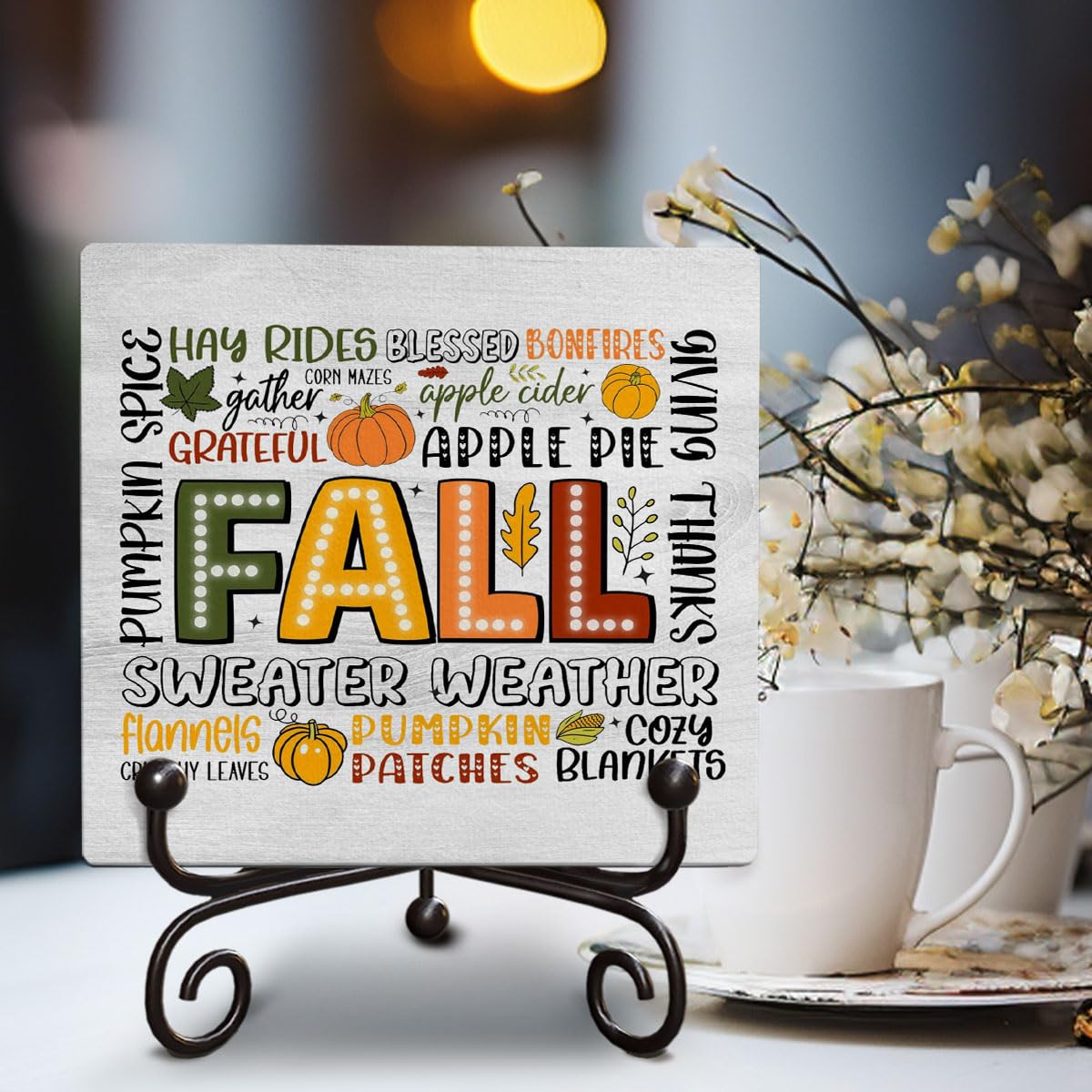Halloween Fall Decor Wooden Signs Hello Fall Pumpkin Party Gifts, for Friends Child Coworker, Funny Halloween Birthday Christmas Wooden Sign Gift, 5 x 5 Inches-G04