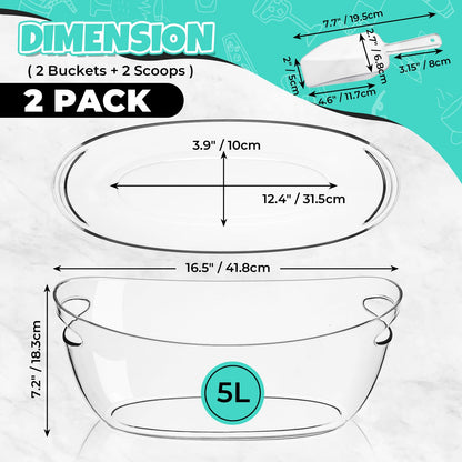 FLKQC Ice Buckets 2-Pack, 5L Large Clear Acrylic Beverage Tubs with Scoops, Plastic Champagne Wine Beer Cooler for Parties, Mimosa Bar, Cocktail & Outdoor Events, Beverage Cooling Buckets