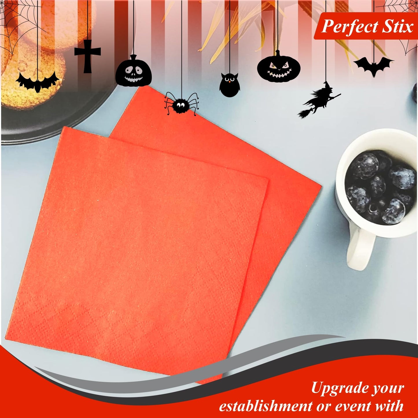 Perfect Stix Halloween Cocktail Napkins, Black and Orange, 200 Count Pack
