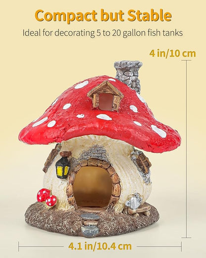 Uniclife Aquarium Mushroom House, Resin Fish Tank Decoration Cottage Ornament for Fish Tank Landscape Aquarium Hideout Hideaway Spawning Cave Decor for Shrimp Betta Goldfish and Reptiles