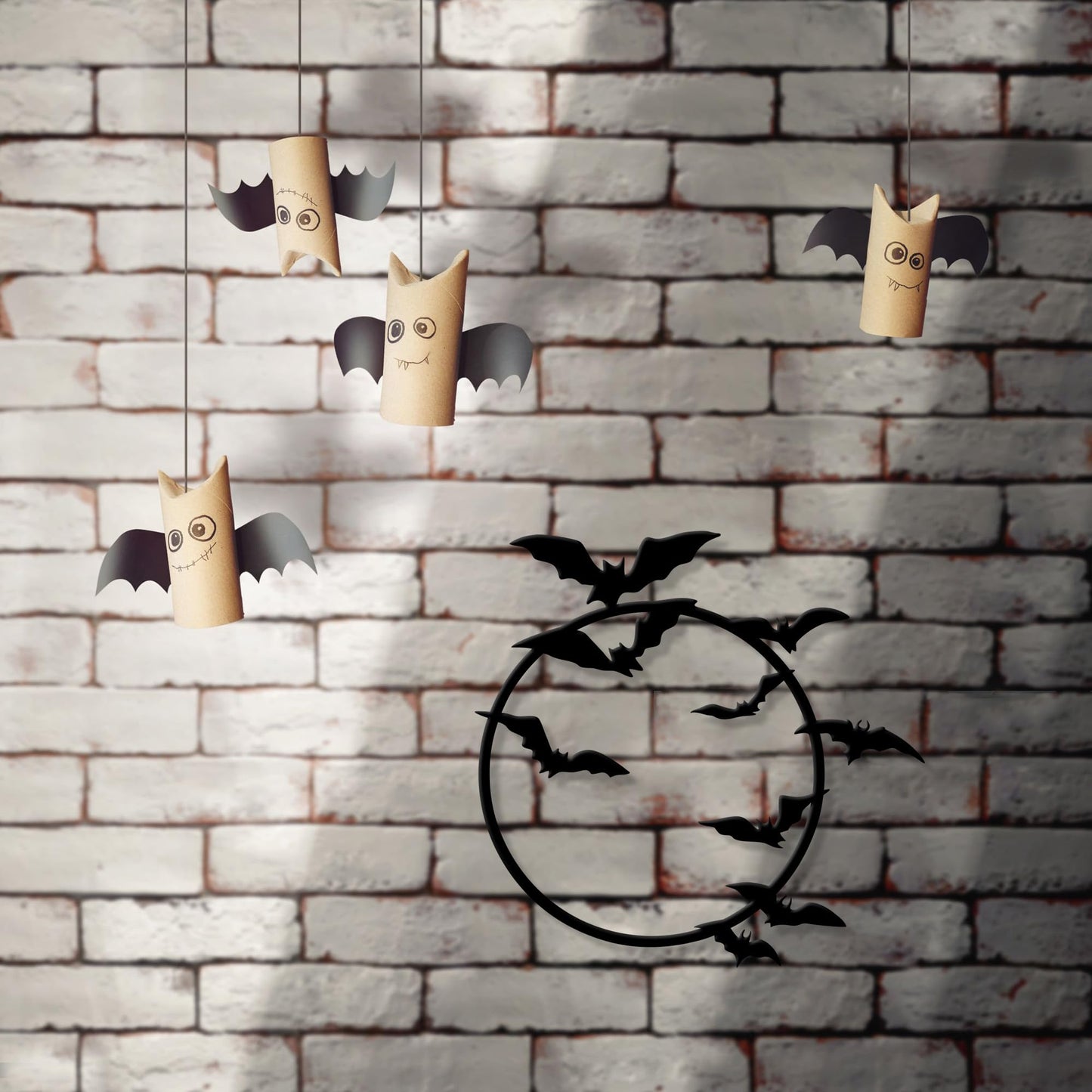 YATEASLU Halloween Bats Metal Wall Art – Moon and Bat Design – Indoor & Outdoor Decoration for Home, Kitchen