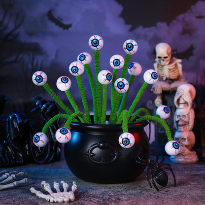 Wavwavw 12 Pcs Halloween Eyeball Picks Halloween Floral Picks 10 Inch Branch Green Decoration Stems Props Decor for Home Office Party Indoor Gifts(Green)