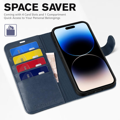 TUCCH Case for iPhone 14 Pro Max Case Wallet, [TPU Shockproof Inner Shell], PU Leather [RFID Blocking] 4 Card Holder Magnetic Stand Protective Cover Compatible with iPhone 14 Pro Max 6.7", Dark Blue