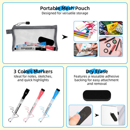 AGM Portable White Board Dry Erase Notebook, 8.4" x 6" Double Sided Folding Whiteboards with 3 Pens, Small Travel Dry Erase Board Skin-Friendly Material for Study, Meeting, Planning, Grey