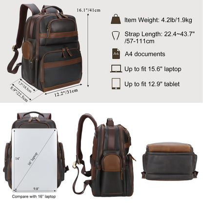 TIDING Leather Backpack 15.6 inch Laptop Backpack Vintage Business Travel Bag Large Capacity Daypacks