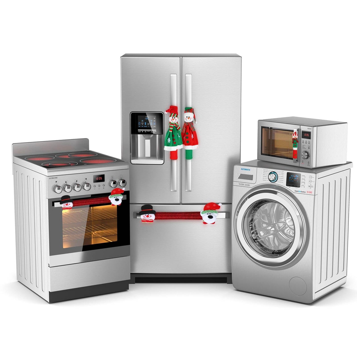 Boao Christmas Refrigerator Door Handle Cover Santa Snowman Kitchen Appliance Handle Covers Decorations for Fridge Microwave Oven Dishwasher Christmas Handle Protector (Elegant Style)