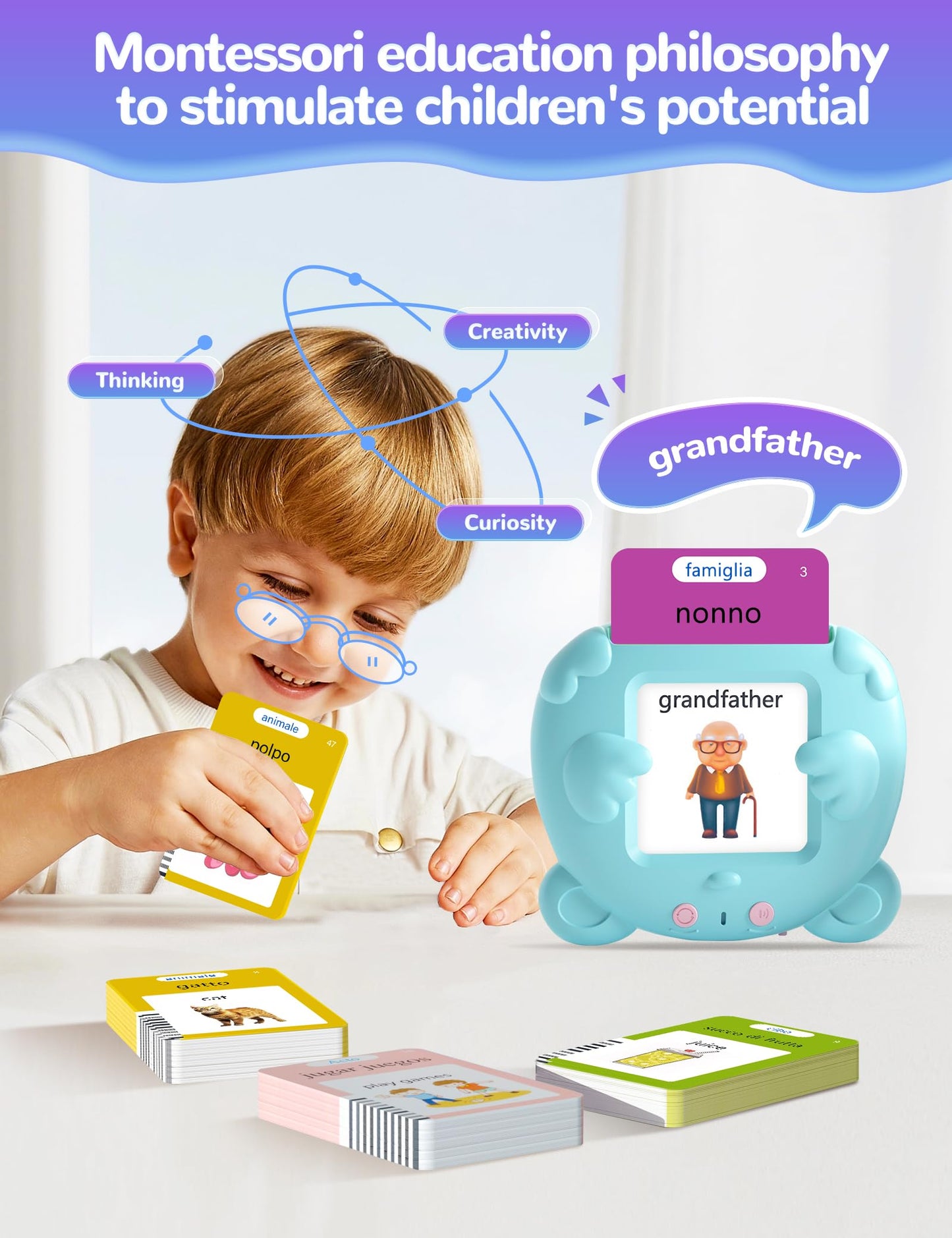 Italian and English Talking Flash Cards for Toddlers, 510 Sight Words Bilingual Learning Toys for Children, Autism Pocket Speech Therapy Toys, Italiano Vocabulary Educational Flashcards
