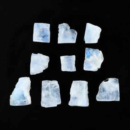Gemkora 10pcs Natural Rainbow Moonstone Rough Gemstone, Raw Crystals, Moonstone Rock, Jewelry Making Supplies, Chakra Healing Crafts & DIY Stone (12-18 mm)
