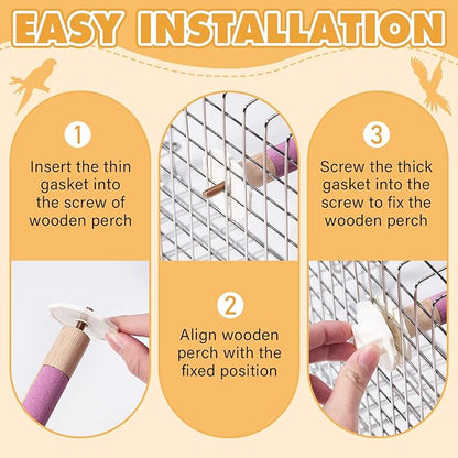 Wooden Bird Perch Stand with Grinding, 2Pcs Parrot Cage Stand Branch, No Hurt Foot Claw Grinding Bird Perch for Cockatiels, Parakeets, Lovebirds