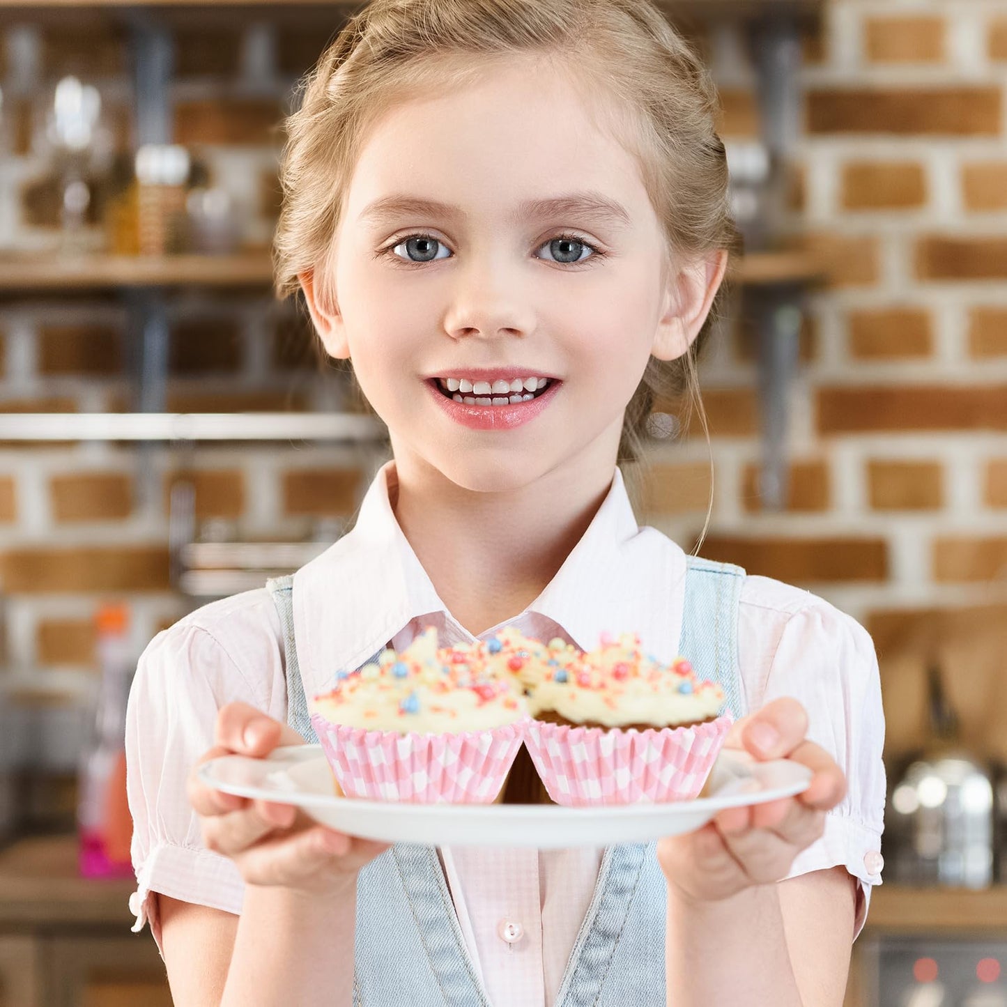 Whaline 300 Pcs Pink Plaid Cupcake Liner Paper Pink Checkered Muffin Liner Baking Cups 2 x 1.2 Inch Cute Cupcake Wrappers for Baby Bridal Shower Wedding Birthday Party Supplies