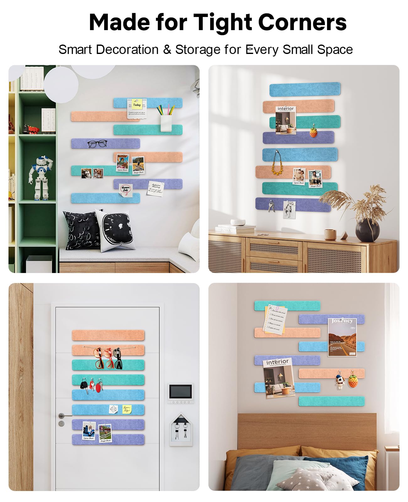 Small Cork Bulletin Board Tiles, Felt Wall Decor and Office Desk Accessories for Vision, Message Center, Picture and Prayer Board, Dorm, Room, Home Office Essentials and Organization(Coastal Haze)
