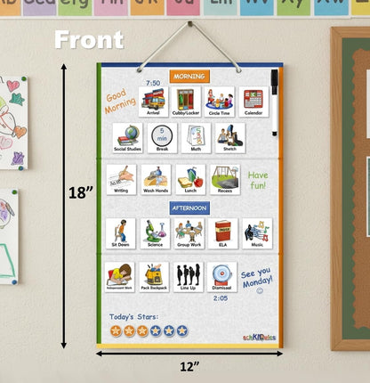 SchKIDules Magnetic Visual Schedule & Progress Chart for School; 2-Sided 18” Folding Board Plus 141 Magnets for Daily Routines, Positive Behavioral Supports, Special Ed, Preschool, ADHD & Autism