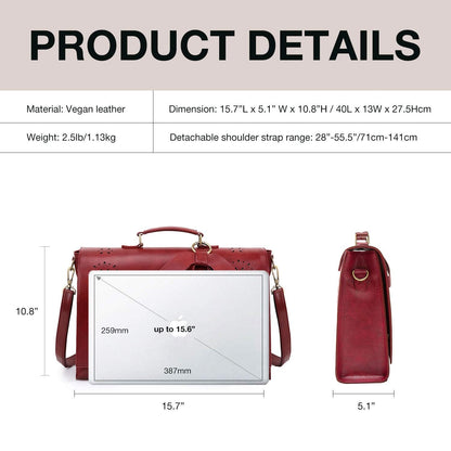 ECOSUSI Women's Briefcase Vegan Leather 15.6 inch Laptop Bag for Work Computer Shoulder Satchel Bag with Detachable Bow, Red