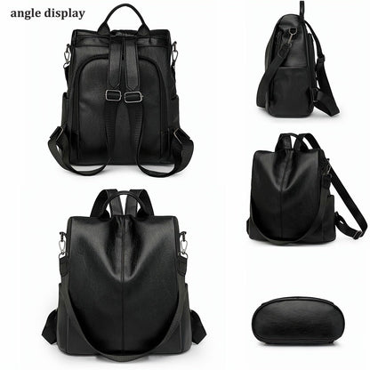 LY&SQ Women Anti-theft Backpack Purse, PU Leather Travel Rucksack Fashion Multipurpose Handbag Ladies Daily Work Shoulder Bags(Black)