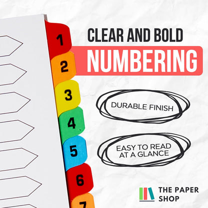 Binder Dividers with Tabs 1-20 Numbered – A4 (5 Pack) | Dividers for 3 Ring Binder | Numbered Tab Dividers for Office, School & Home Organization - The Paper Shop