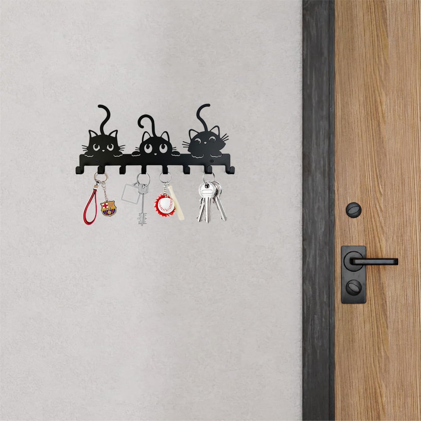 YXE Key Holder Wall Mount, Metal 8 Hooks, Keys Organizer Rack for Doorway ，Decoration and Functional Items for Home ，Housewarming Gifts (Cats Theme)