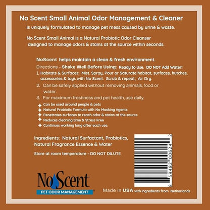 No Scent Small Animal Guinea Pig Cage Cleaner | Hamster & Rabbit Habitat Pet Odor Spray (2 Fl Oz / 59 mL) Pack of 2