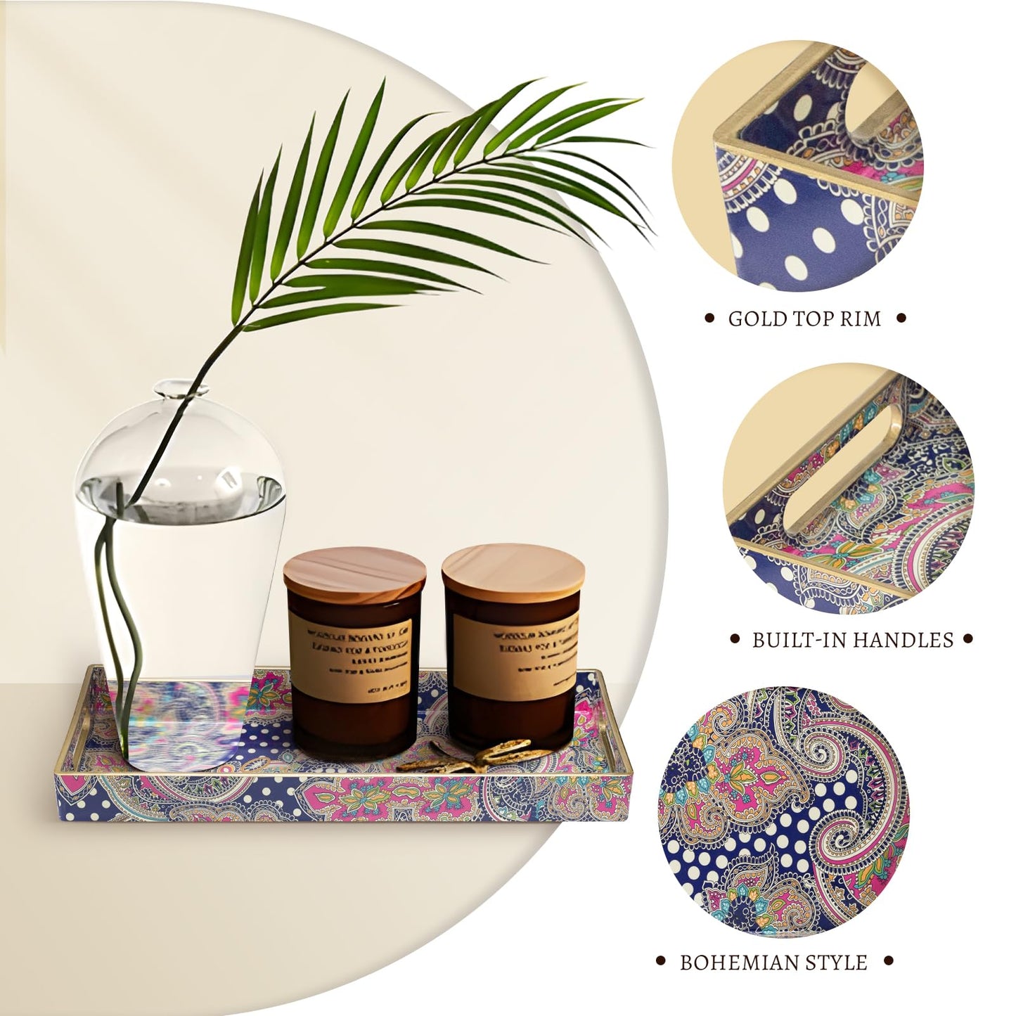 MAONAME Plastic Vanity Tray, Bathroom Counter Tray, Decorative Trays with Handles, Storage Dresser Trays Organizer for Toilet Tank, Jewelry, Makeup, 13.8" x 6" x 1.57"